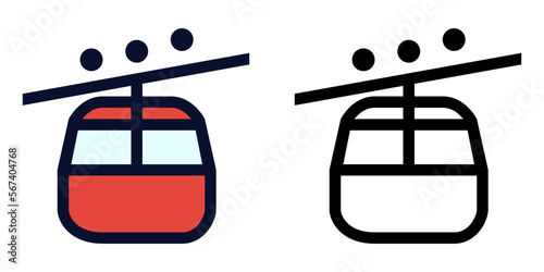 Funicular Railway. Color and Line Icons	

