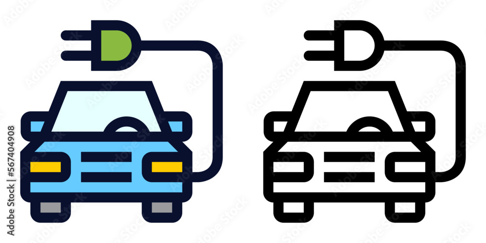 Electric Car. Color and Line Icons	
