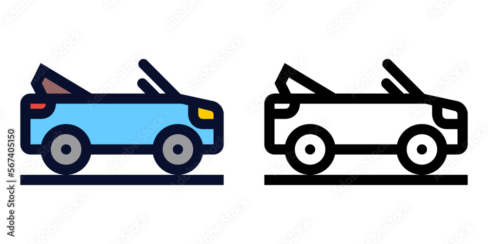 Naklejka premium Convertible Car. Color and Line Icons 