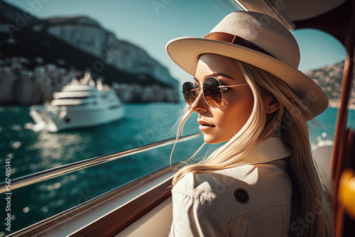 Woman on luxury vacation on yacht