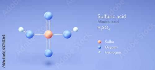 sulfuric acid molecule, molecular structures, sulphuric acid, 3d model, Structural Chemical Formula and Atoms with Color Coding photo
