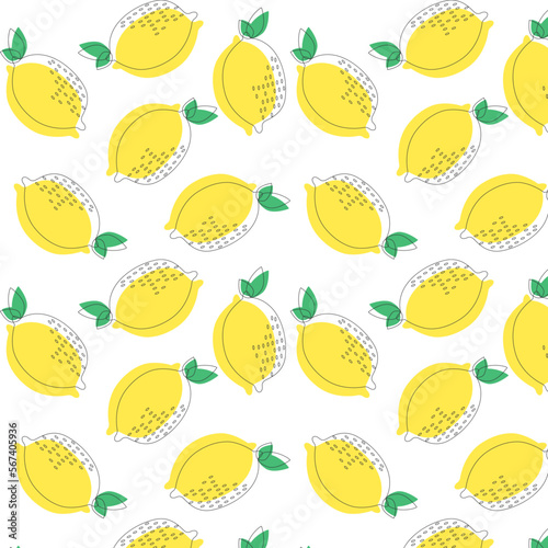 Seamless pattern of ripe yellow lemons. Use for printing on fabric, clothing, postcards, and packaging. And also for designing a website and an application for an online grocery store or menu.