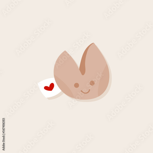 Happy Valentine's Day. Fortune cookie with a love prediction. Hand drawn doodle. Vector illustration, flat design