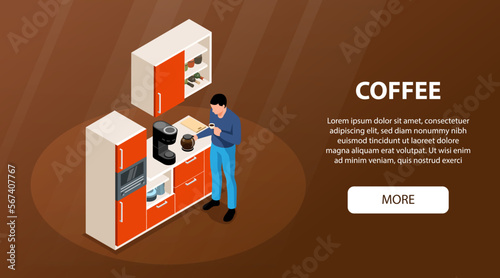 Isometric Coffee Horizontal Banner
