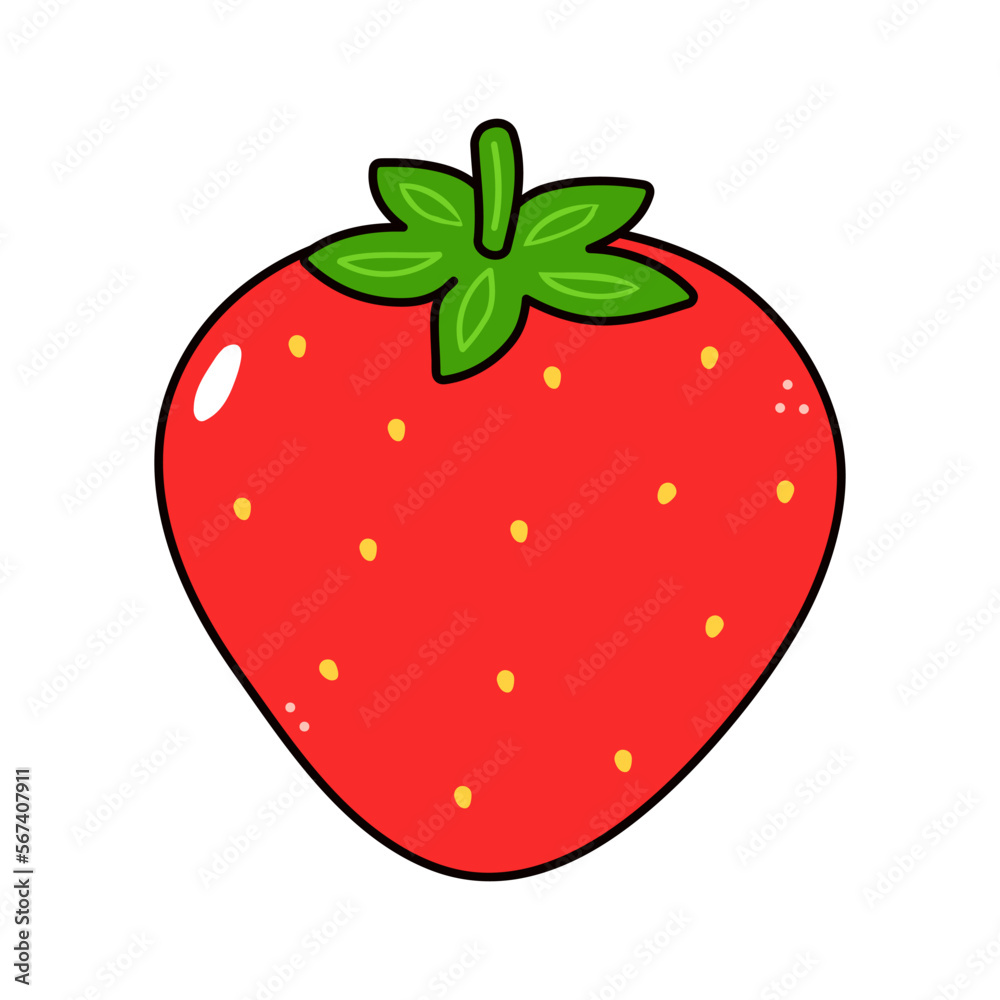 Obraz premium Cute funny Strawberry character. Vector hand drawn traditional cartoon vintage, retro, kawaii character illustration icon. Isolated on white background. Strawberry character concept
