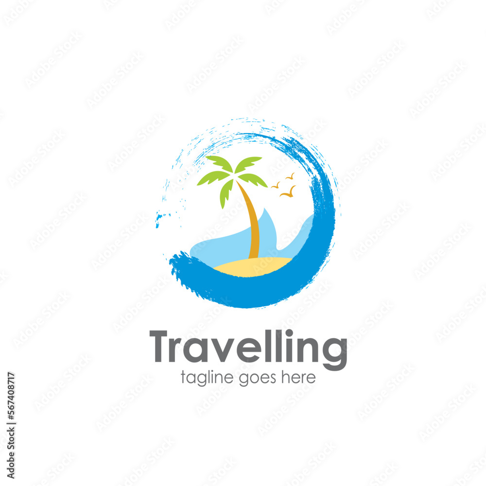 travel logo template, beach club logo. circle shape is the waves of sea water, with the atmosphere of the beach. vector eps 10.