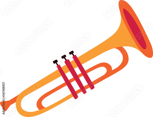 Brass trumpet toy. Orchestra music color icon