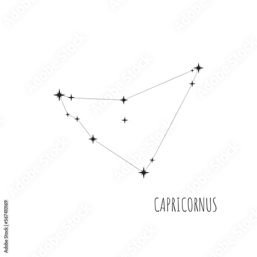 Simple constellation scheme Capricornus  Big Dipper. Doodle  sketch  drawn style  set of linear icons of all 88 constellations. Isolated on white background