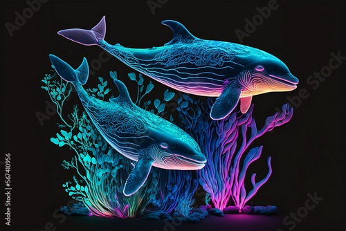 Luminescent Illustrations of Orcas Killer Whales
