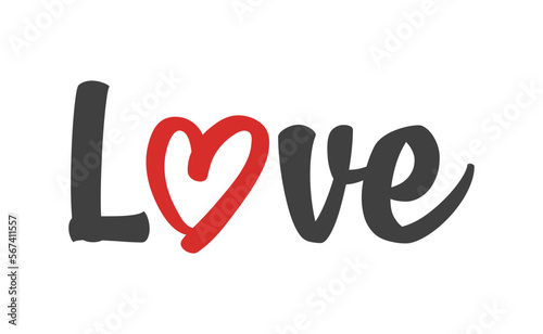 Love text lettering. O letter replaced by heart shape. Valentine's day design.