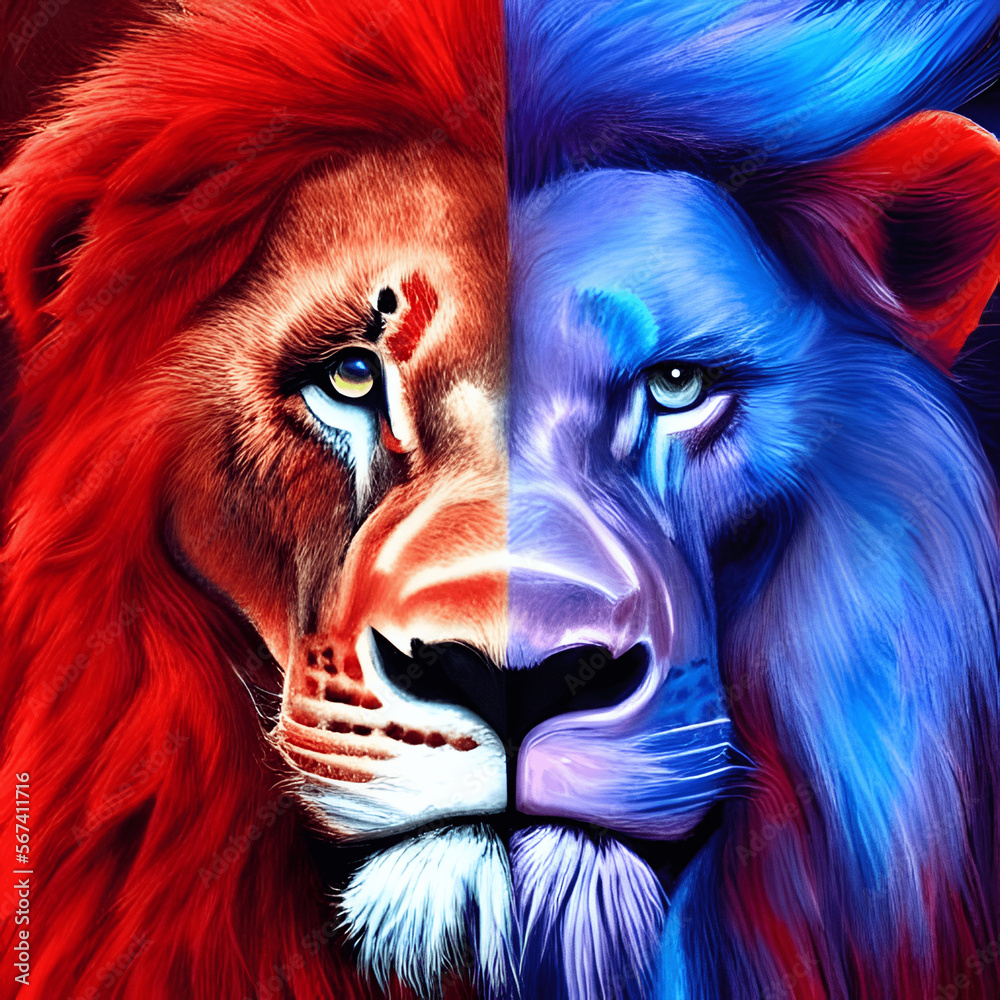 Blue and red lion head logo AI Stock Illustration Adobe Stock