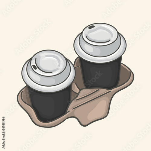 Coffee to go. A paper coffee cup in a holder