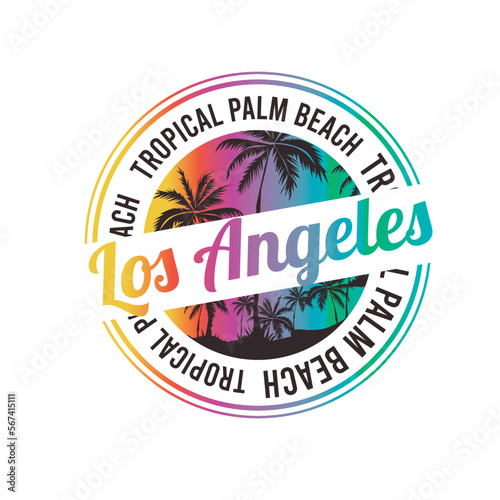Los Angeles Tropical palm Beach typography summer Stamp graphic design t shirt, sticker print vector