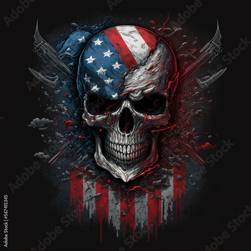 skull with american flag on black background