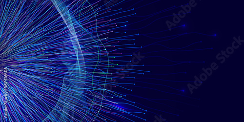Digital neural network. Abstract image of neural connections on blue background. Technological background for a design on the theme of artificial intelligence, big date, neural connections.