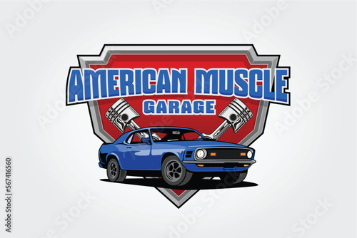 American Muscle Garage Vector Logo Template for your company or club , clothing design and many more. Excellent design, vintage style, good looking and high quality. 