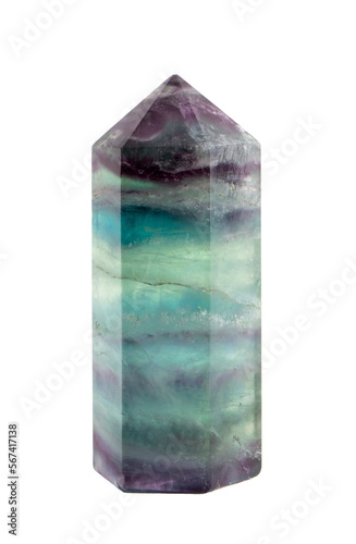Foto Translucent purple and green color Fluorite crystal standing point gemstone isolated on transparent background