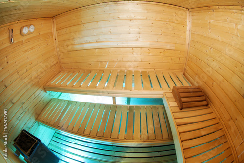 Interior of Finnish sauna  classic wooden sauna