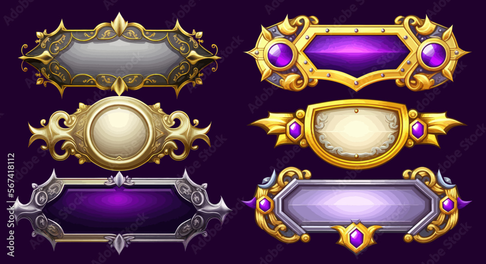 Precious stones in gold and silver frames in medieval style. A beautiful fantastic children's