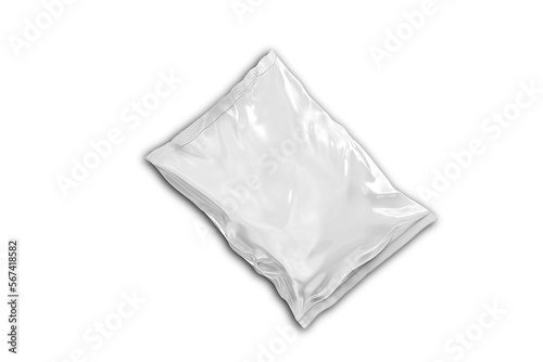 Empty blank white polyethylene packaging of snacks isolated on white background. 3d rendering.
