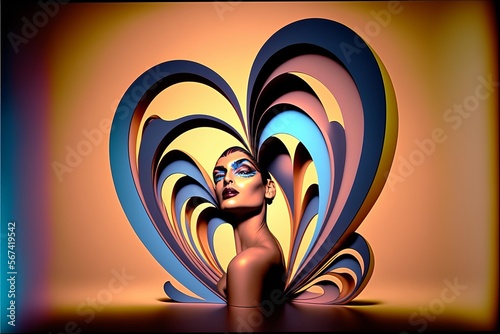 A woman made up inside a heart with lots of gradient colors. Valentine's Day. Generated by AI