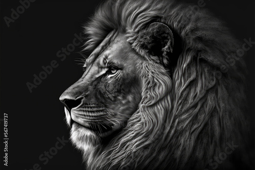 A proud lion isolated on dark background. Generative AI © jr-art