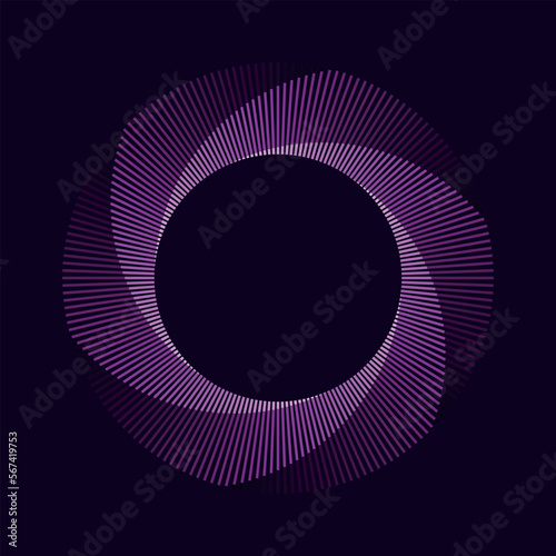 Circle with transition purple colors line elements. Abstract geometric art line background.