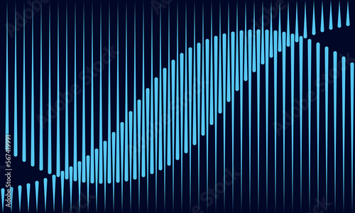 Abstract art geometric background with vertical blue lines. Optical illusion with waves.