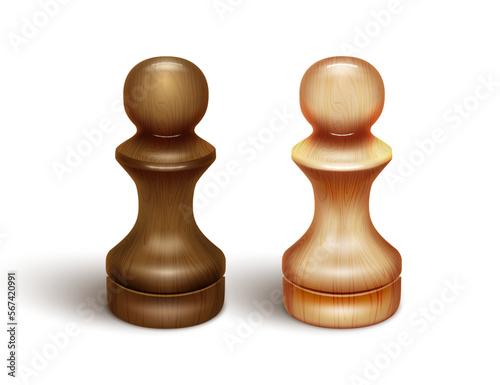 Two pawns realistic chess piece made of wood