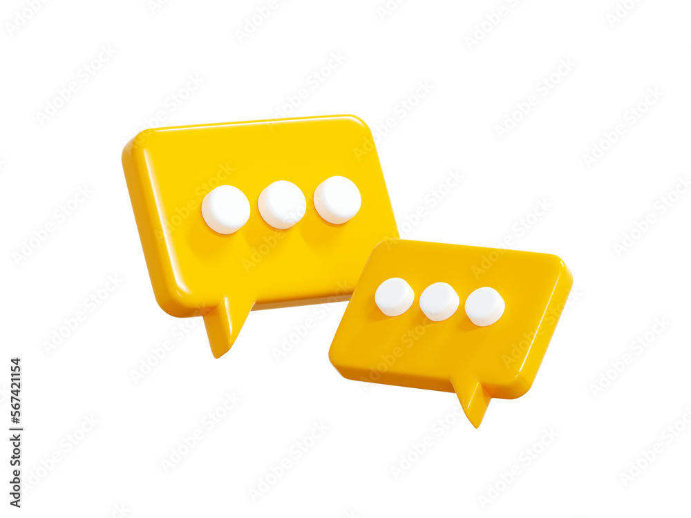 Chat 3d render - two yellow speech bubbles with text symbol. Chat 3d render - two yellow speech bubbles with text symbol.