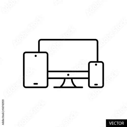 Responsive web design vector icon in line style design for website, app, UI, isolated on white background. Editable stroke. Vector illustration.