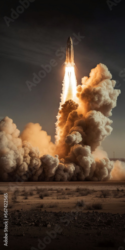 Launching a rocket, with a big explosion of fire and a lot of smoke