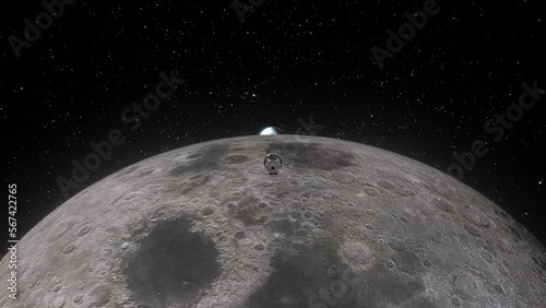 Orion Artemis Capsule Fast Flyby Past Camera After Leaving Moon for Return Journey to Planet Earth with Stars Background - 3D CGI Animation 4K