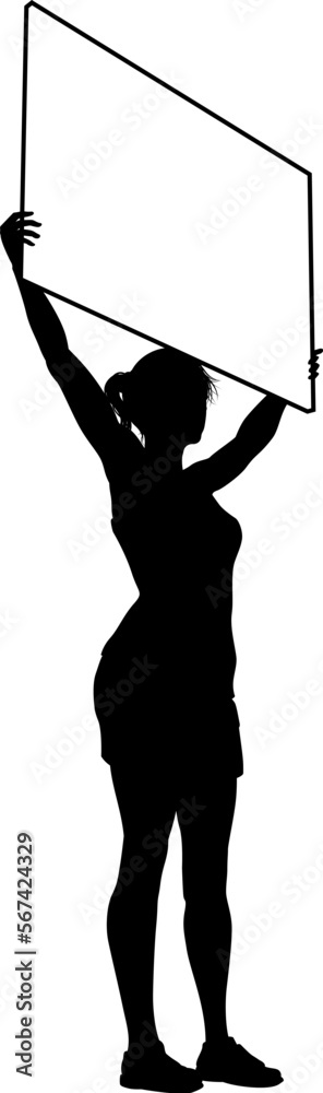 Protestor or demonstrator at a demonstration march, picket line or strike protest rally in silhouette. Holding up a banner or picket sign board placard. Protestor or demonstrator at a demonstration march, picket line or strike protest rally in silhouette. Holding up a banner or picket sign board placard.