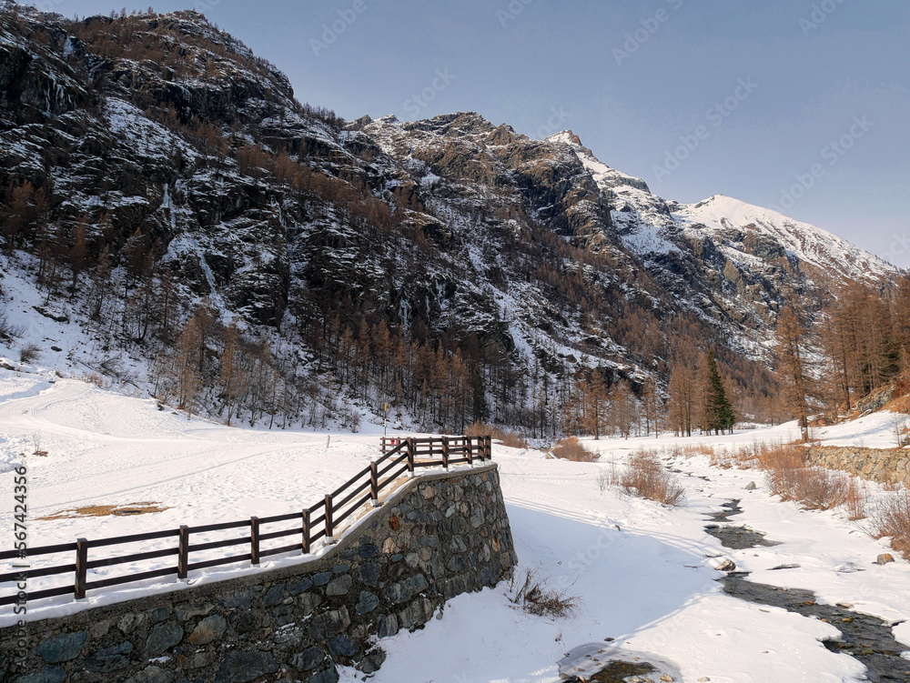 Obraz premium Winter around Gressoney-Saint-Jean, Valle d'Aosta,Italy.