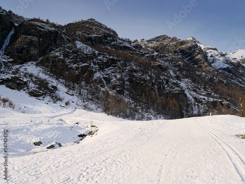 The frozen lake of Gressoney-Saint-Jean, Valle d'Aosta,Italia.