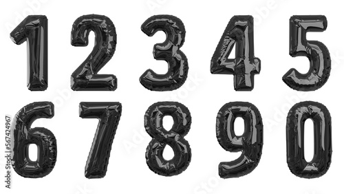 Balões numéricos um dois três quatro cinco seis sete oito nove zero na cor preta sem fundo