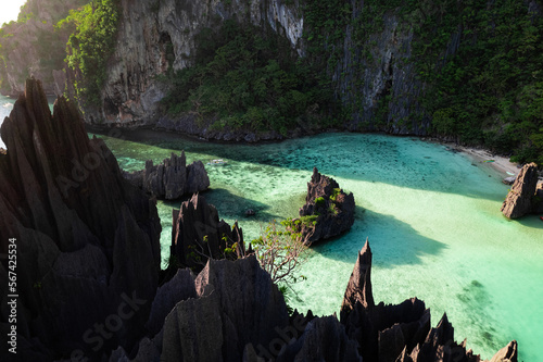 Amazing reef and mountains in the sea of Palawan, Philippines (aerial view)