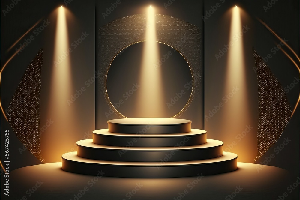 Obraz premium Podium stage with lighting, brown gold (Ai generated)