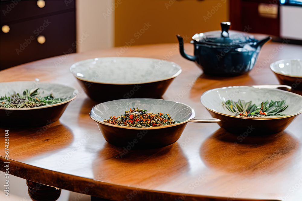 Mistura de várias especiarias em uma mesa de madeira Mistura de várias especiarias em uma mesa de madeira