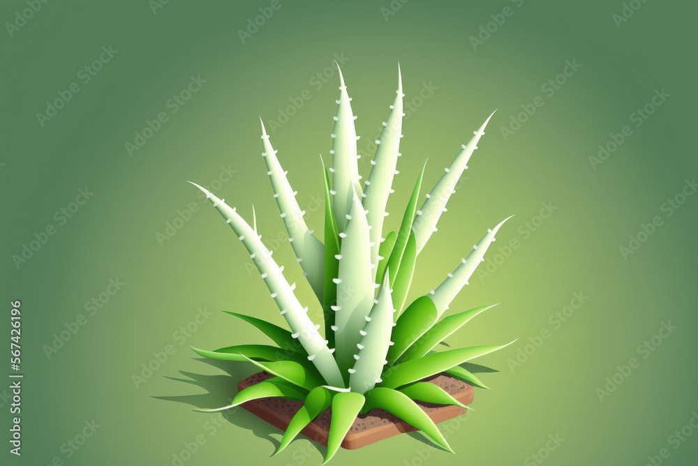 Aloe vera plant with white podium in top view against a green background. Generative AI