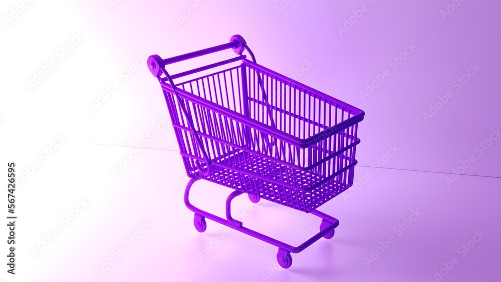 3d rendering with purple shopping cart on white background. 3d rendering with purple shopping cart on white background.