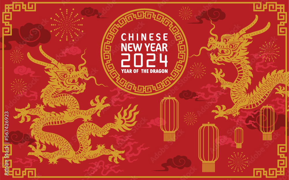Happy chinese new year 2024 year of the chinese dragon zodiac with on