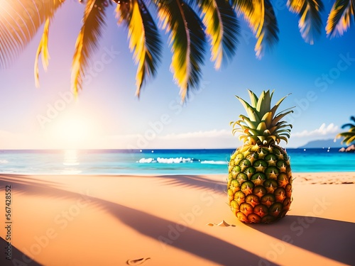 Pineapple on the beach with nice background