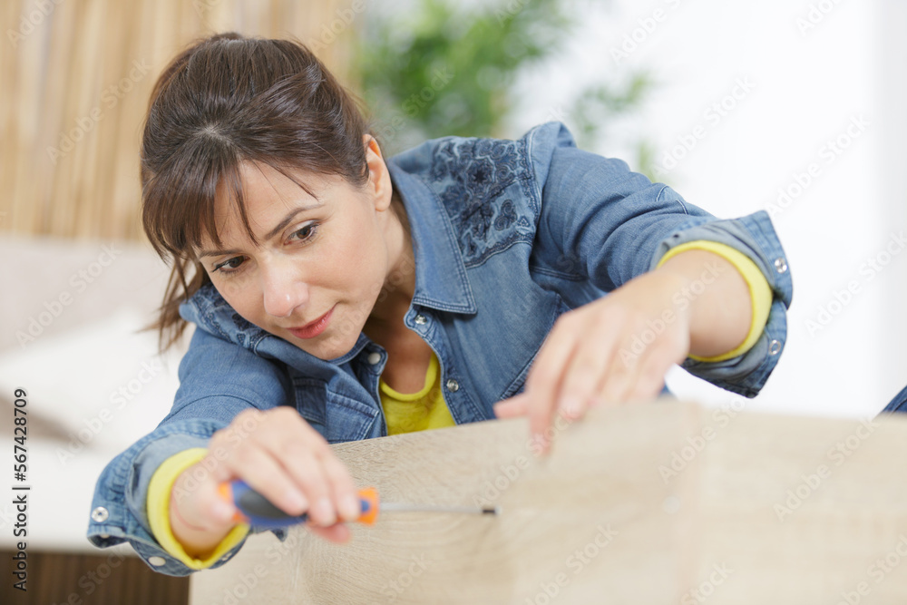 woman is assembling a furniture woman is assembling a furniture