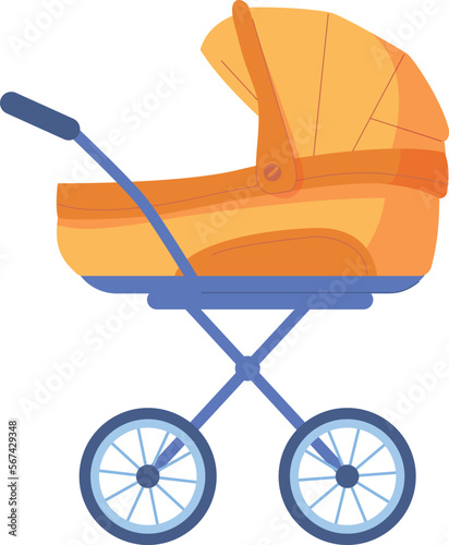 Baby carriage icon. Cartoon yellow child pram