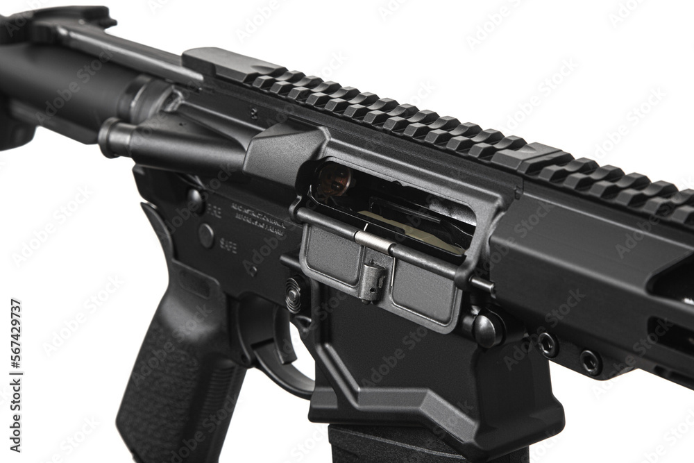 Modern automatic rifle isolated on white background. Weapons for police, special forces and the army. Automatic carbine. Assault rifle on white. Modern automatic rifle isolated on white background. Weapons for police, special forces and the army. Automatic carbine. Assault rifle on white.