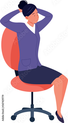 Woman resting in office chair. Work break concept