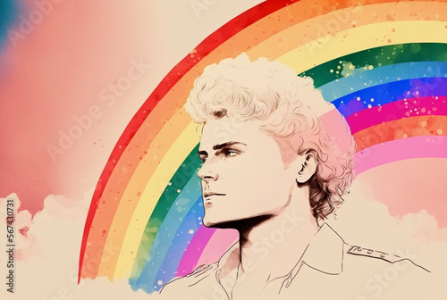 Generative ai illustrative portrait man with rainbow reflection