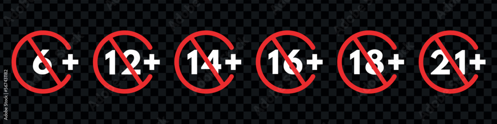 Under age sign. Adults content only age restriction 6,12, 14, 16, 18 ...